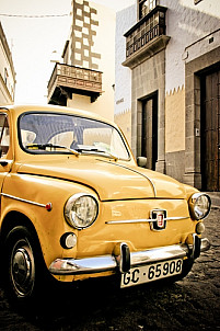 Seat 600 (classic car) in historical centre of Las Palmas
