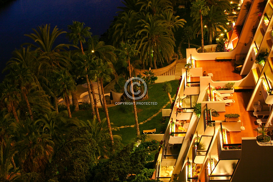 Hotel garden at night