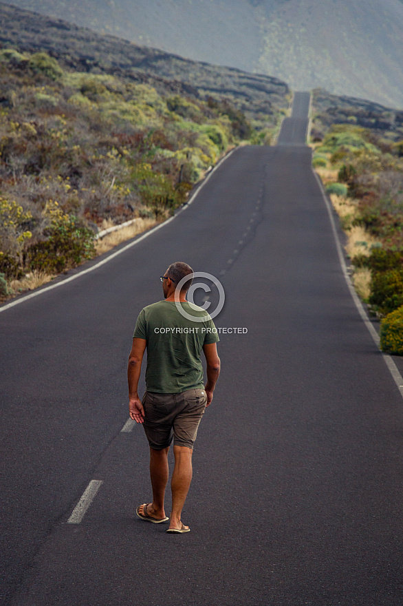 Man on typical El Hierro road